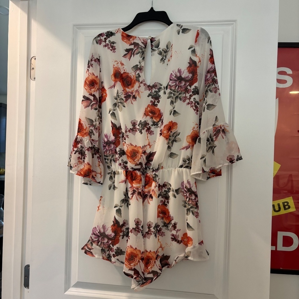 Red Dolly White Floral Wrap Style Romper - Picture 8 of 8